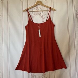 Skims Smooth Lounge Skimpy Strap Mini Dress Terra Size L NWT Built In Shelf Bra